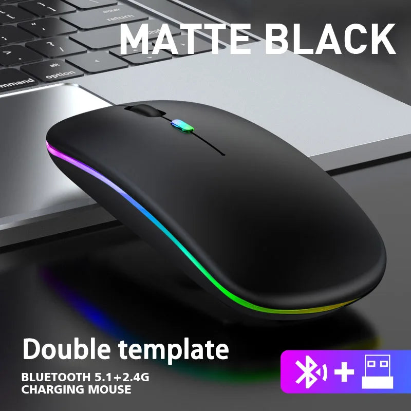 Bluetooth Rechargeable Wireless Mouse USB 2.4GHz RGB Single-mode Mouse Suitable for Laptops Tablets Macbooks Gaming Mice
