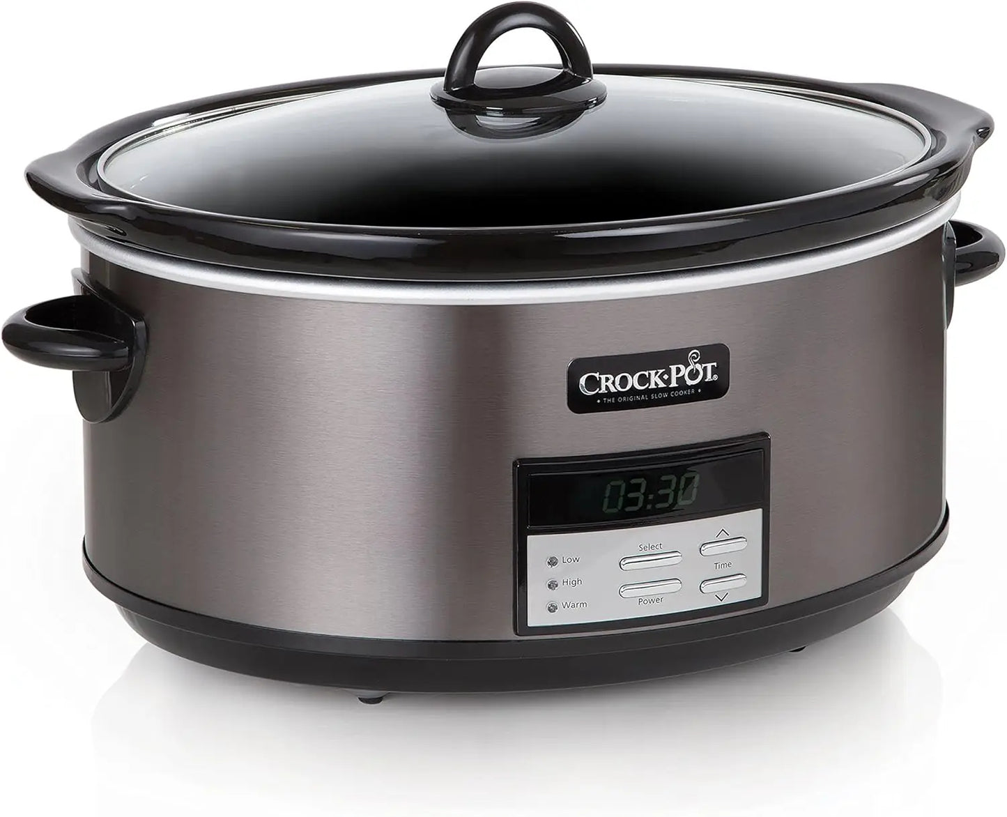 Black Programmable 8 Quart Slow Cooker with Digital Display and Keep-Warm Function Kitchen Cooking Appliance with Recipe Book