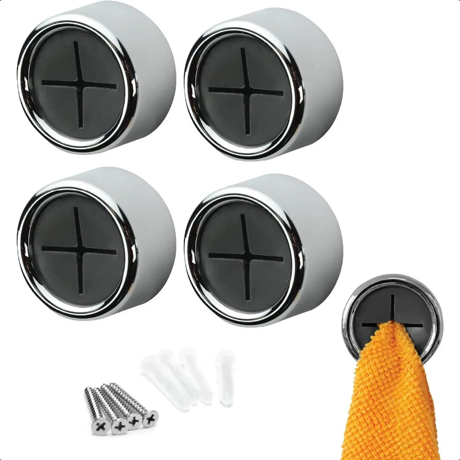 Round Adhesive Push Towel Hooks for Kitchen Hand and Dish Towels Grey 4 Pack