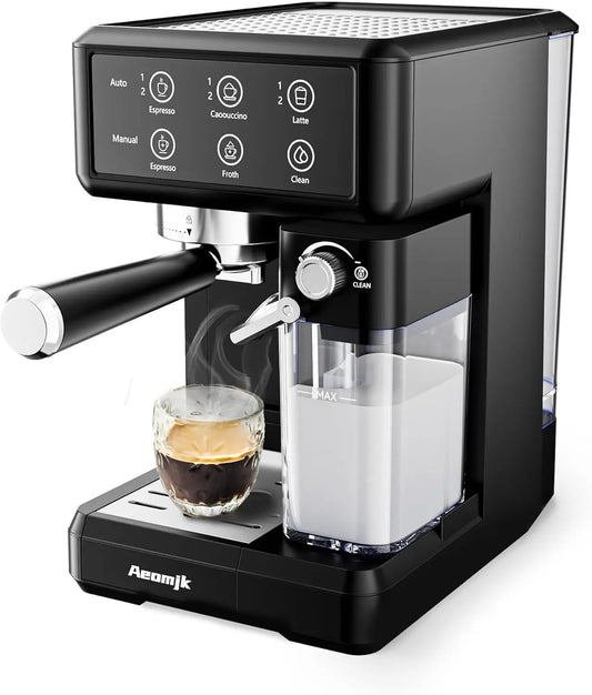 Aemojk Expresso and Cappuccino Coffee Machine, One-Touch Operation, Suitable Office Coffee Maker, with Automatic Milk Frother, 2