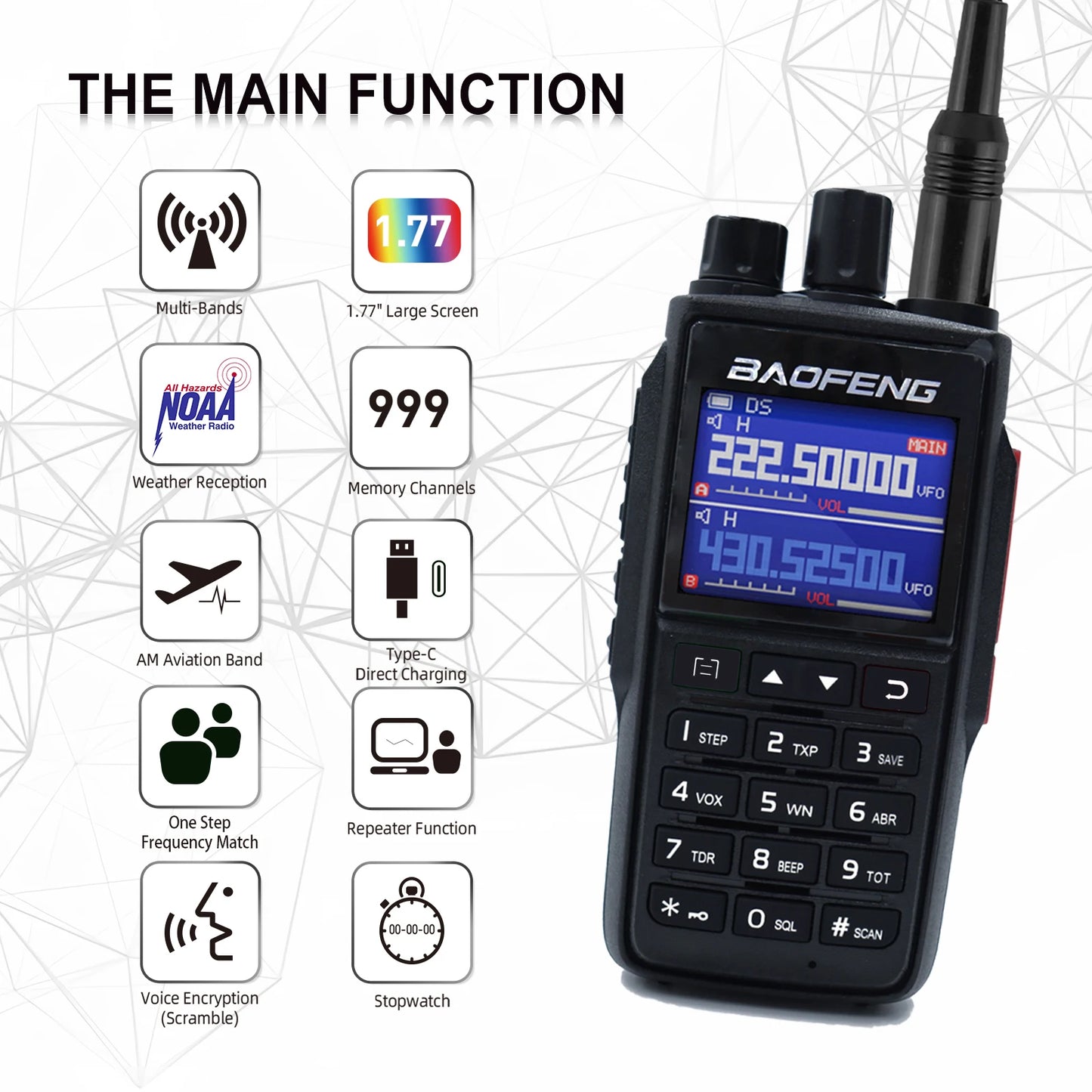 Baofeng 1/2PCS UV-22 intercom long-distance USB Type-C large capacity NOAA 999CH FM two-way radio