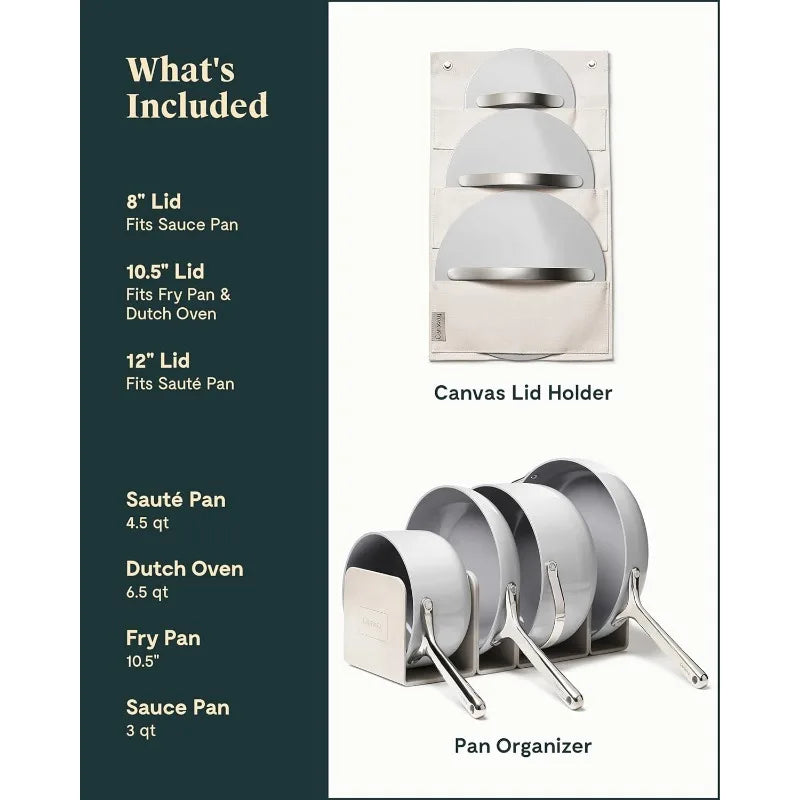 Caraway Nonstick Ceramic Cookware Set (12 Piece) Pots, Pans, Lids and Kitchen Storage - Non Toxic - Oven Safe & Compatible