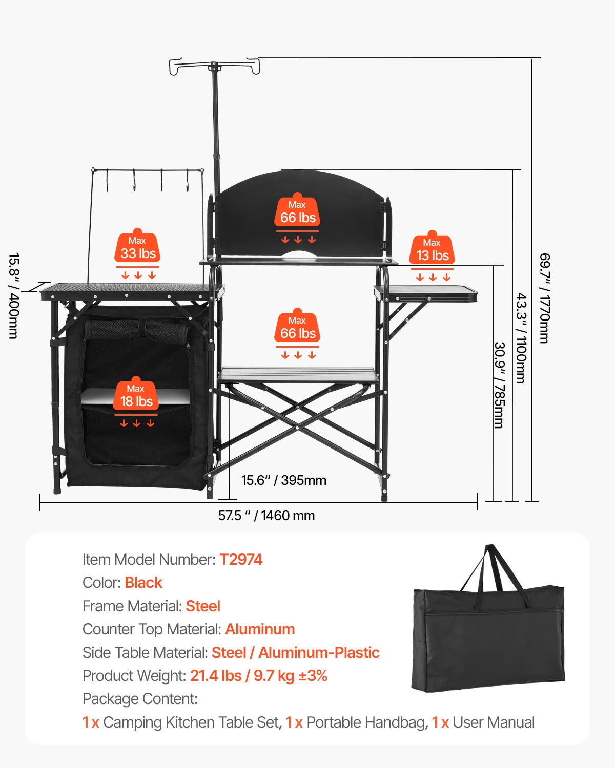 SucceBuy Folding Camping Table Outdoor Camping Kitchen Table Aluminum Portable Cook Station with Storage Cupboard Windscreen