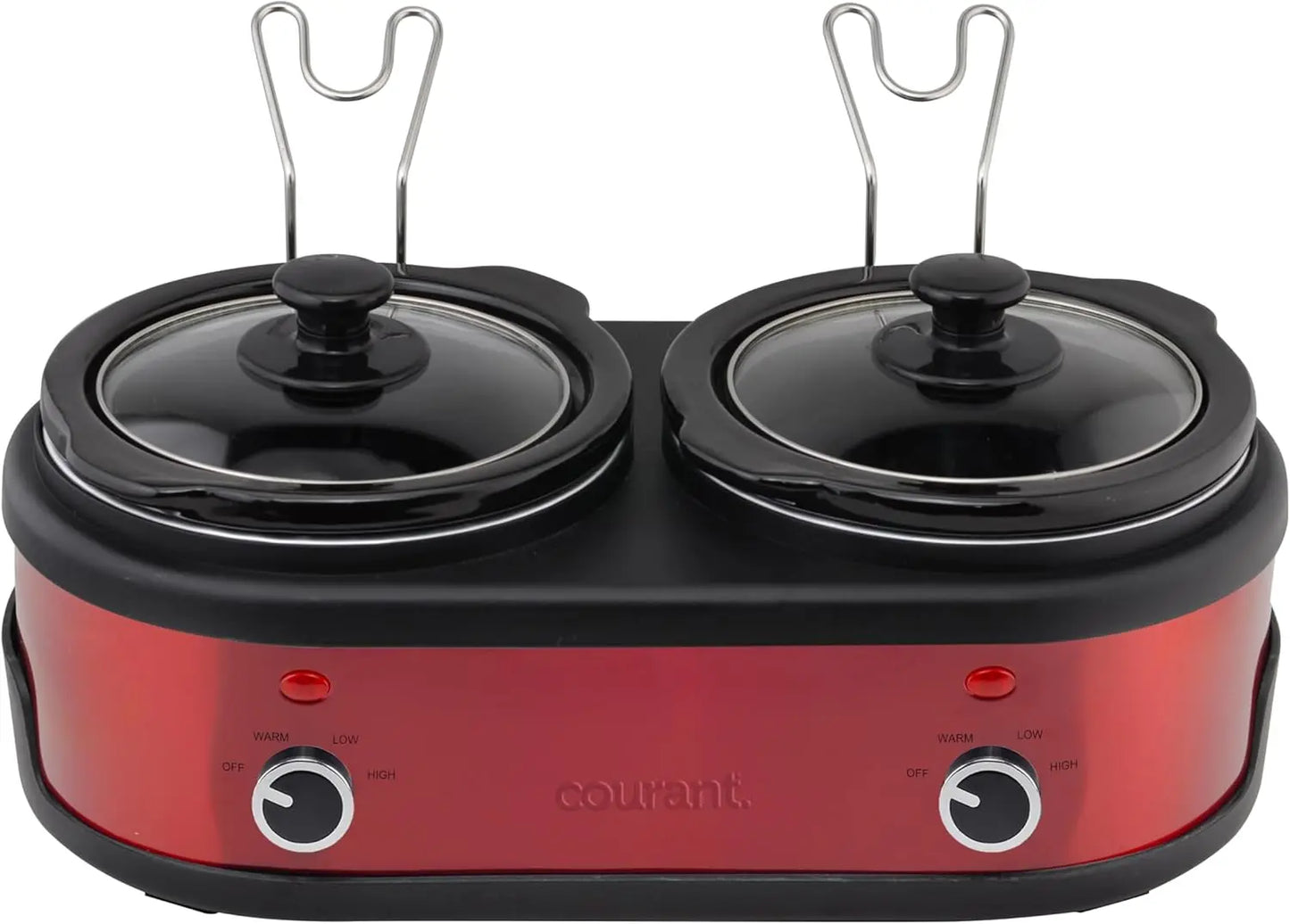 Red 3.2 Quart Double Slow Cooker Stainless Steel And Stainproof Stoneware with Warm Settings And Glass Lids Cooking Appliance