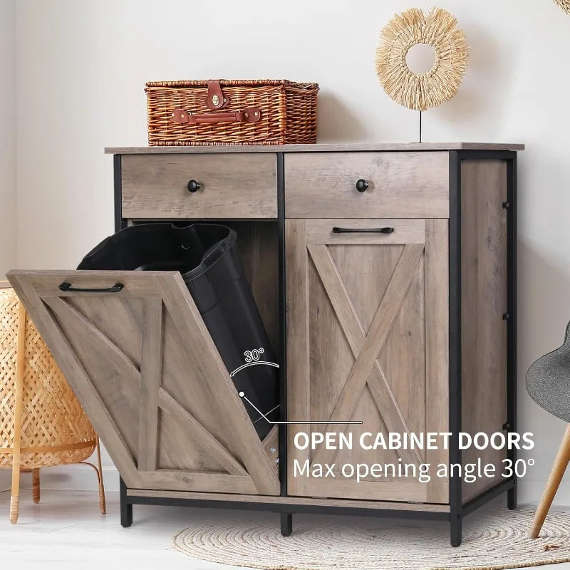 Double Tilt Out Trash Cabinet 10 Gallon*2,Kitchen Garbage Cabinet,Pet-Proof Standing Hidden Dual Laundry Sorter