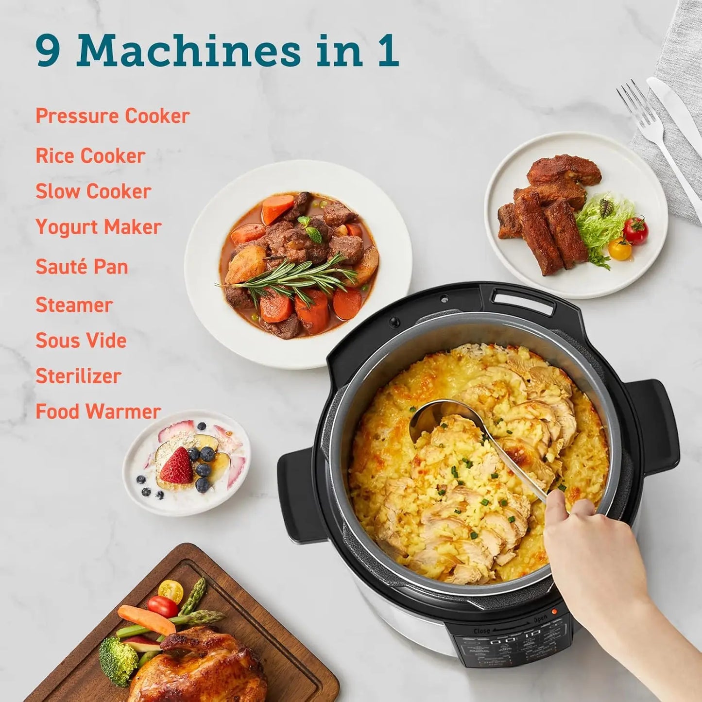 Pressure Cooker 6 qt, 9-in-1 Instant Multi Kitchen Appliances, Safer Venting Design, Rice Cooker, Slow Cooking Pot,Sous Vide
