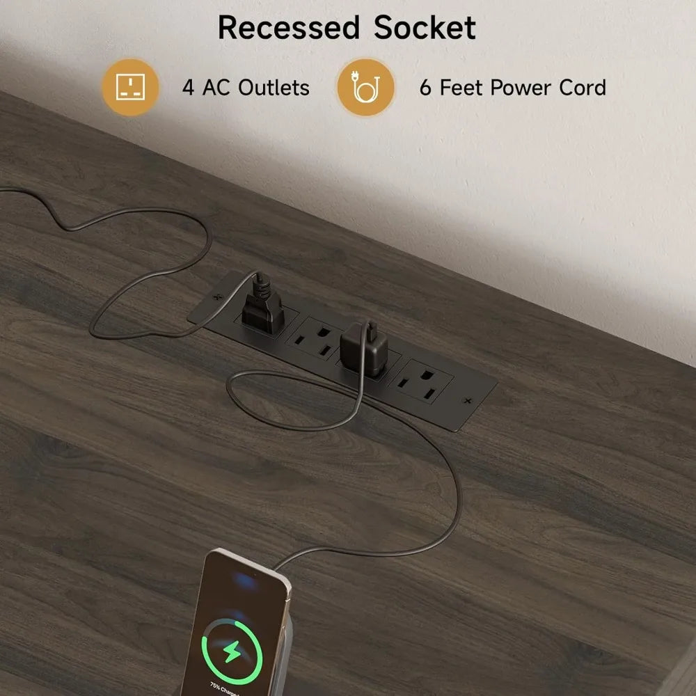 Standing Desk with Drawers, 55 x 23 Inch Electric Height Adjustable Desk with Storage & Outlets, for Computer Workstation