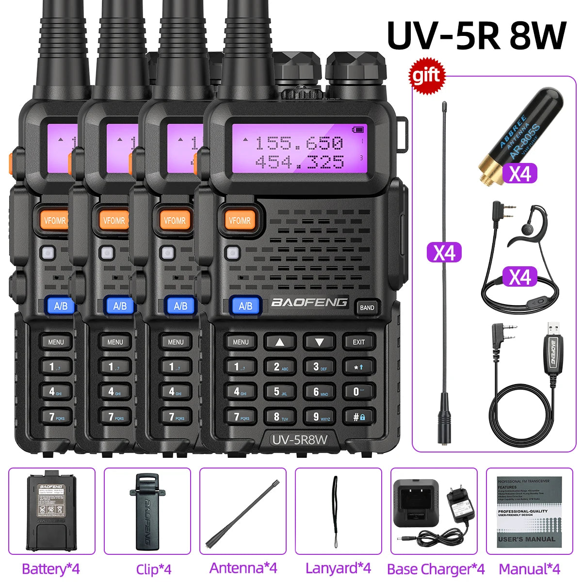 1/2/4 PCS Baofeng UV 5R 8W Walkie Talkie Dual Band VHF UHF Portable FM Amateur 1800mAh UV5R Two way Radio Ham Radio For Climb