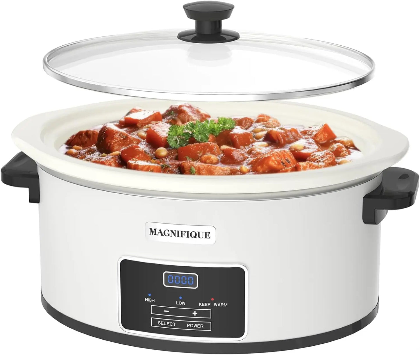 MAGNIFIQUE 7-Quart Programmable Slow Cooker with Timer Keep Warm - Small Kitchen Appliance for Family Dinners - Serves 6+ People