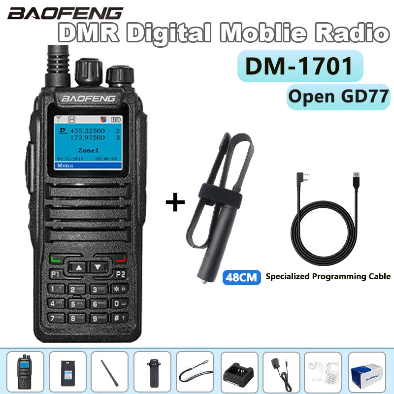 Baofeng DM-1701DMR Walkie Talkie Open GD77 Dual Mode Analog/Digital Two Way Radio Tier1+2 Dual Time Slot Ham Dual Band FM Radio