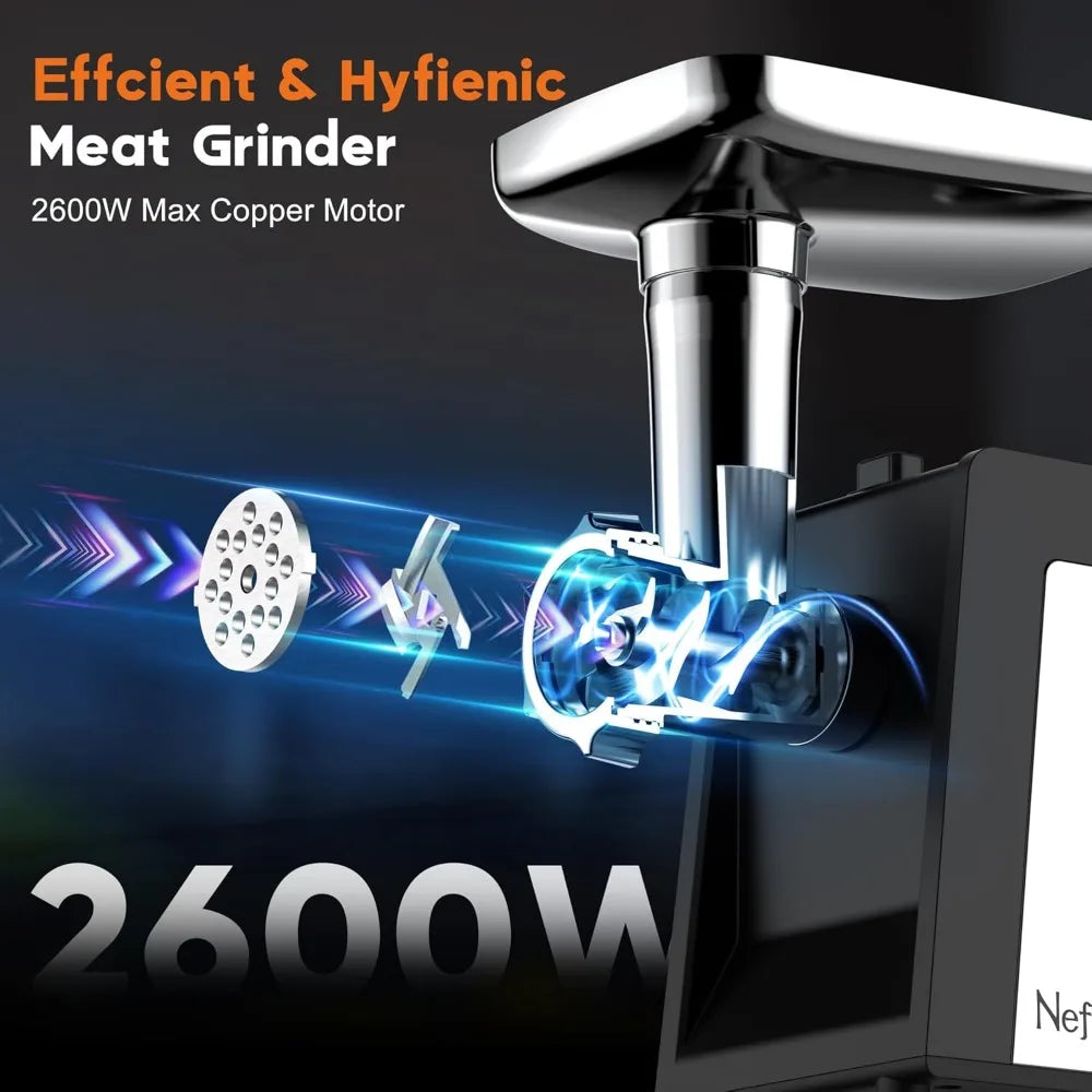 Electric Meat Grinder with Handle, 2600W Max Meat Grinder for Home Kitchen Use, Stainless Steel Heavy Duty Meat Mincer Machine