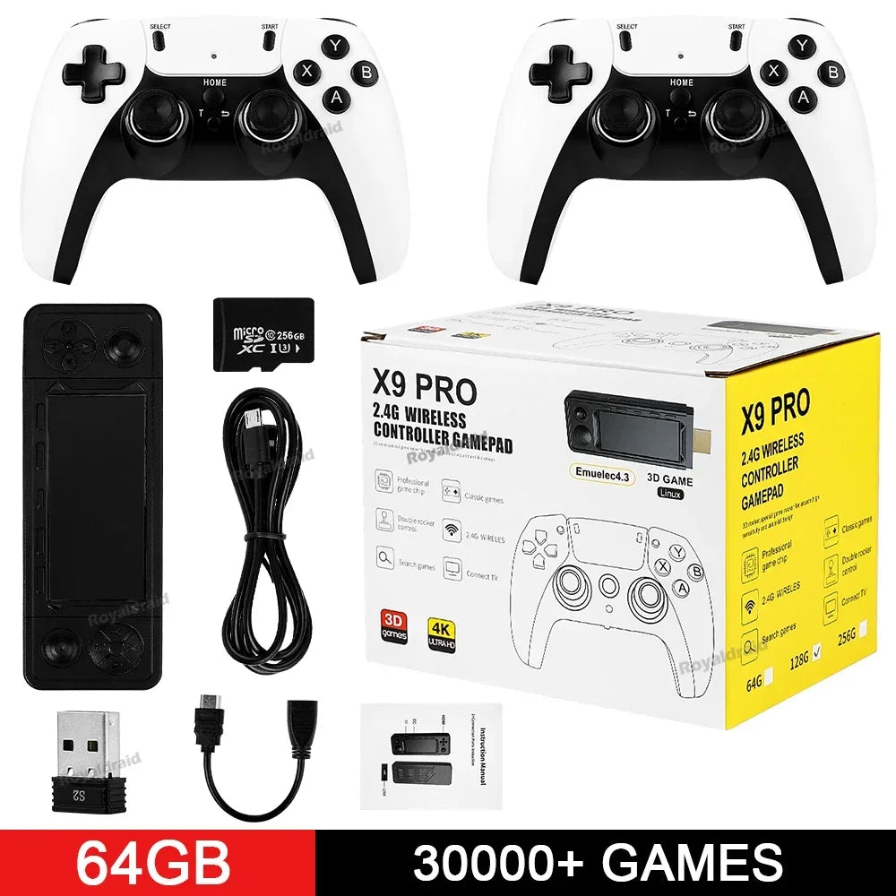 128G 256G X9 PRO GameStick 4KHD TV Video Game Consol 3D Games For PSP/PS1/N64/NDS 40+Simulators Retro Games Dual 2.4G Controller