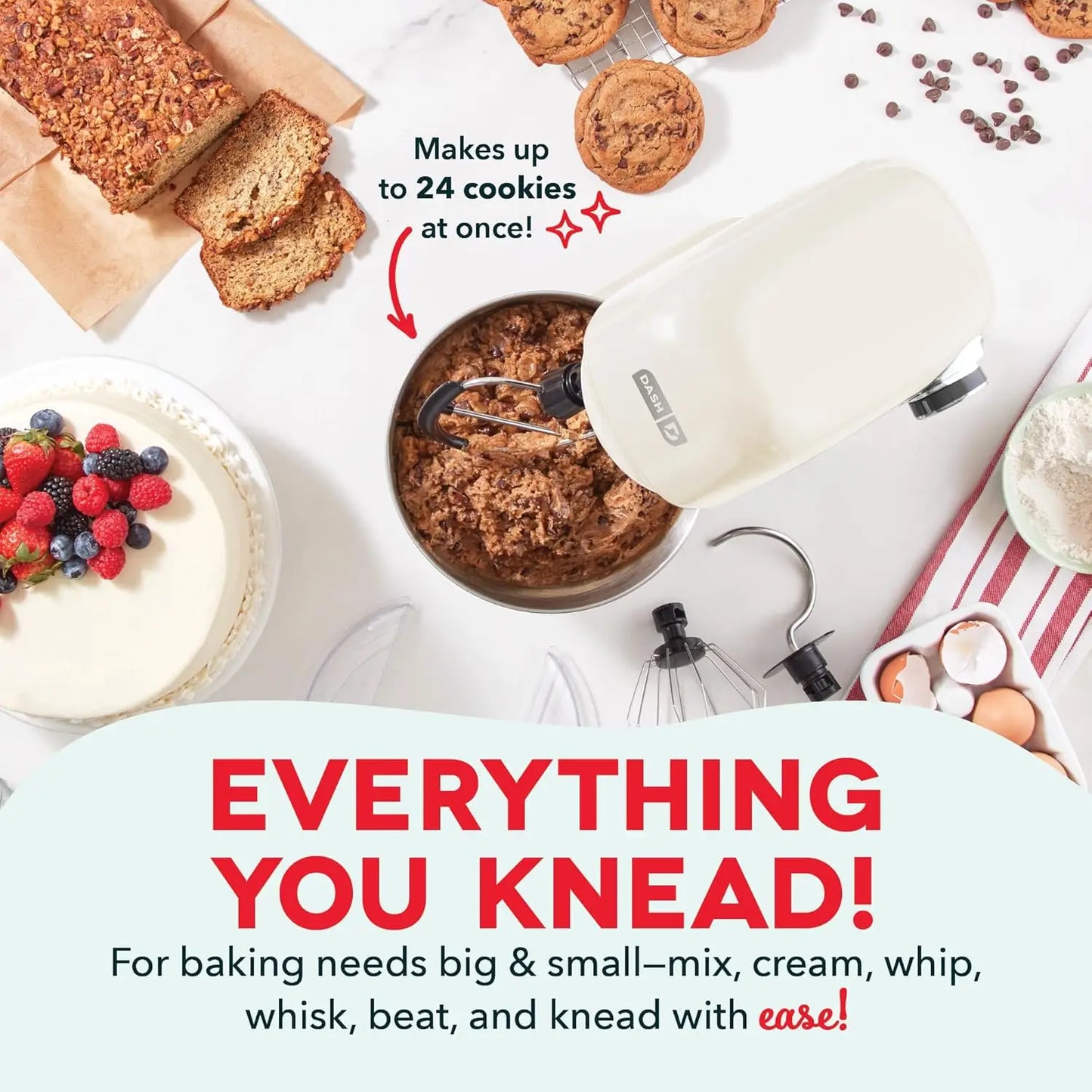 KitchenAid 12-Speed Tilt-Head Stand Mixer 3.5 Quart Cream with Paddle Dough Hook & Whisk Attachments for Home Use