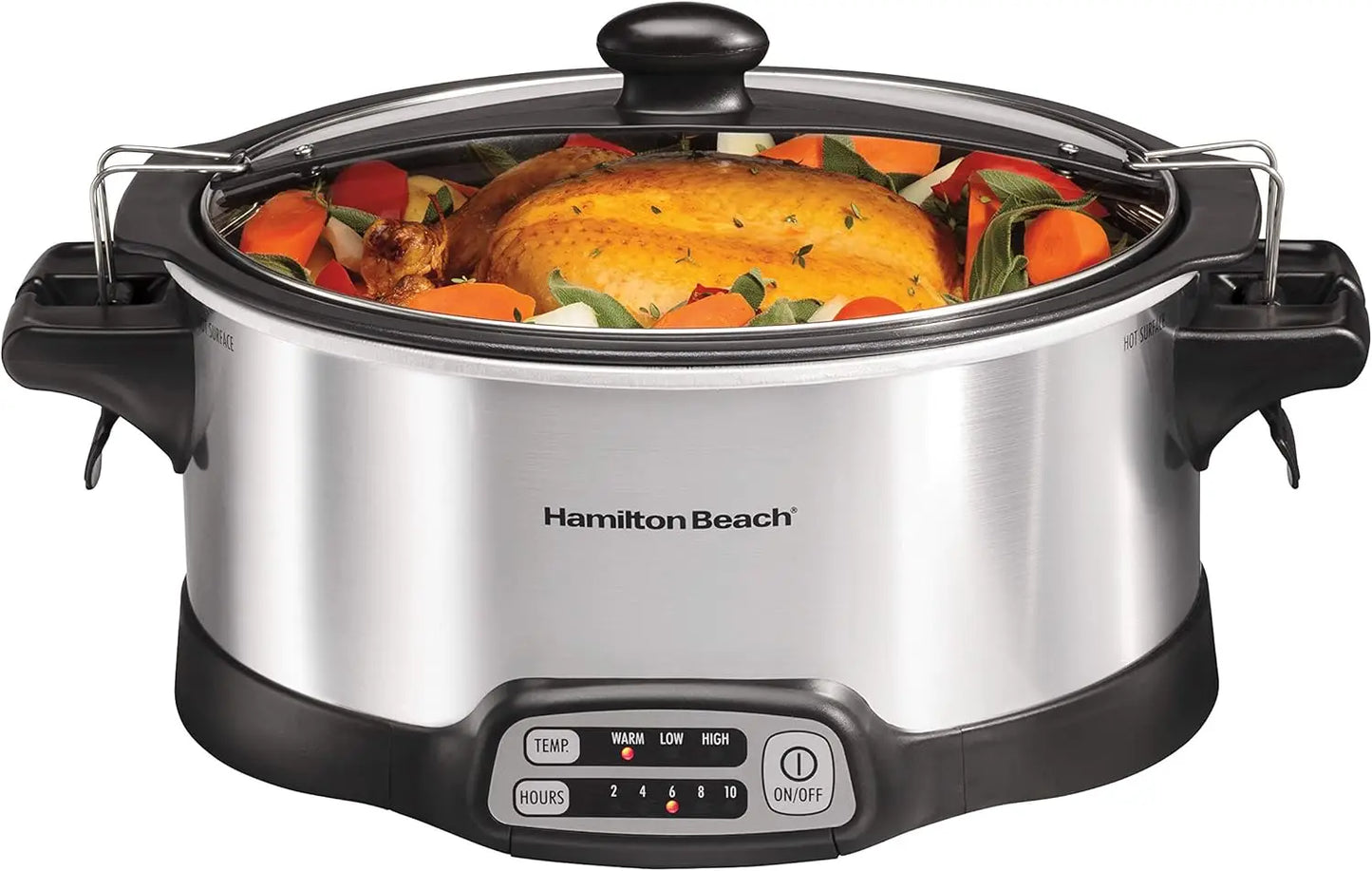 Hamilton Beach 6 Quart Programmable Slow Cooker Stainless Steel with Lock Lid & Sear-Cook Feature for Kitchen Cooking Appliances