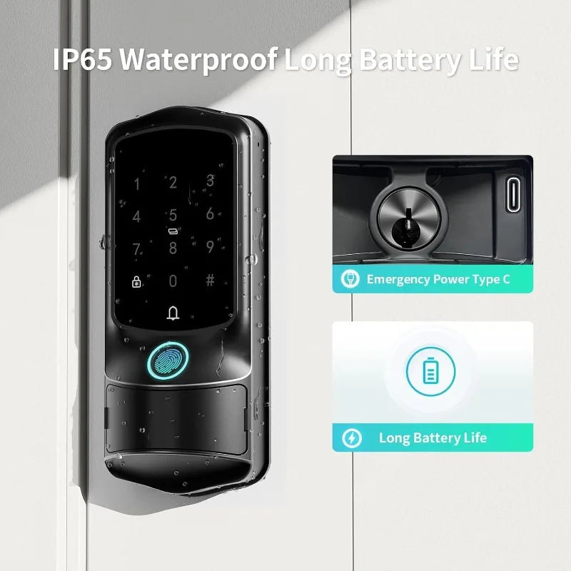 Smart Front Door Lock, Fingerprint Keyless Entry Door Lock with TUYA App Control, Auto Lock, Electronic Digital Locks with Touch