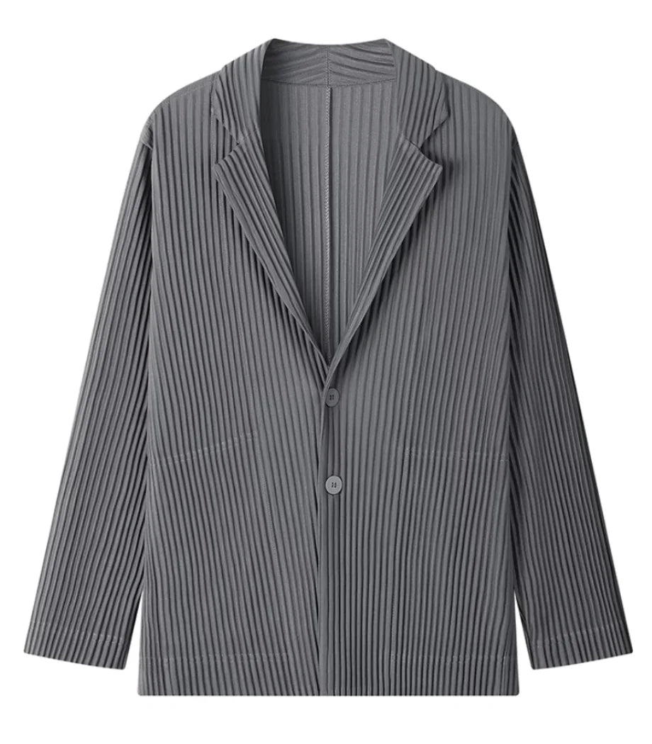 Miyake Pleated Blazers Business Casual Lined Blazer Top Fashion Suit Slim Fit Coat High Quality Jacket