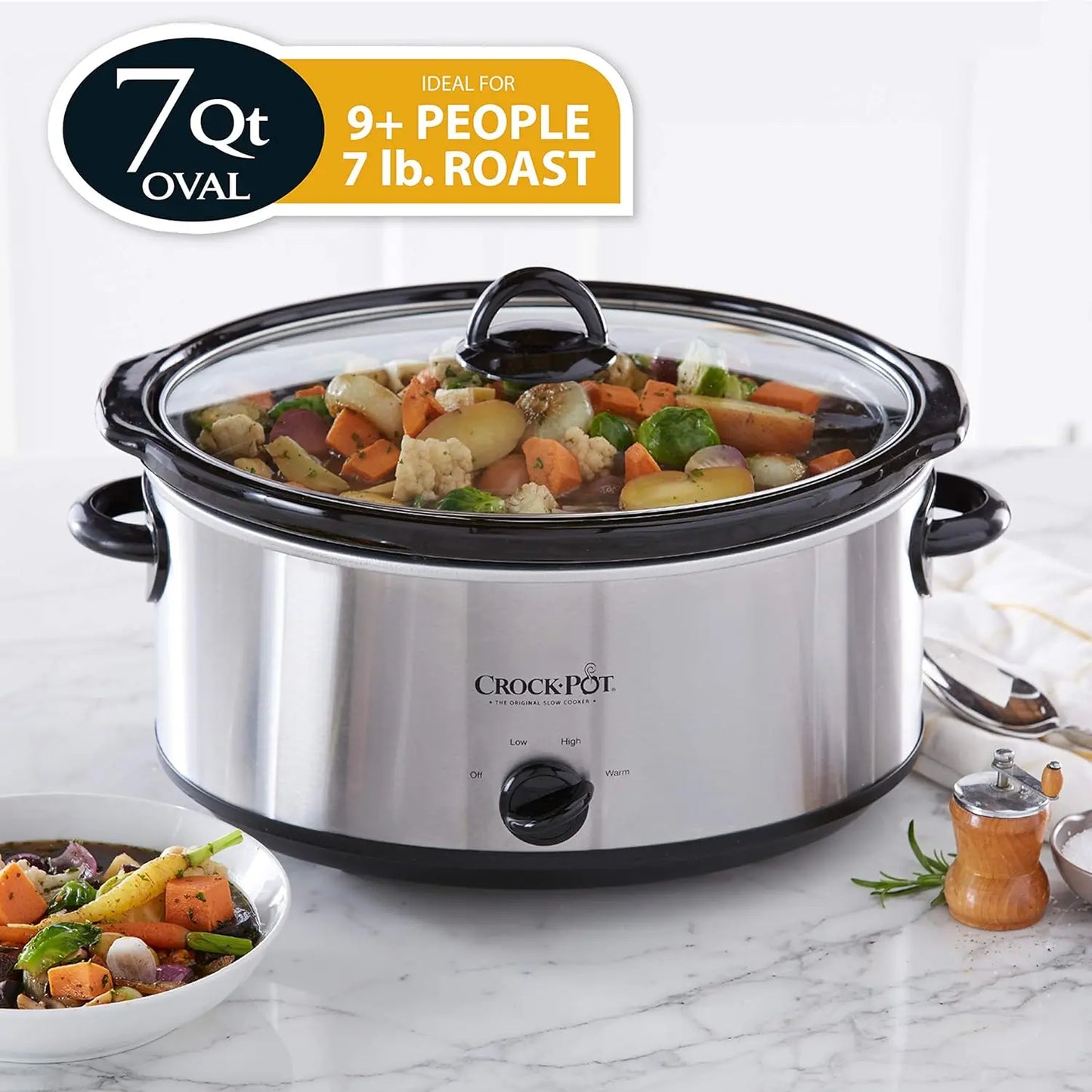 Electric Portable Lunch Box Food Warmer 20-Ounce Stainless Steel Faded Blue 7-Quart Oval Manual Slow Cooker Kitchen Appliance