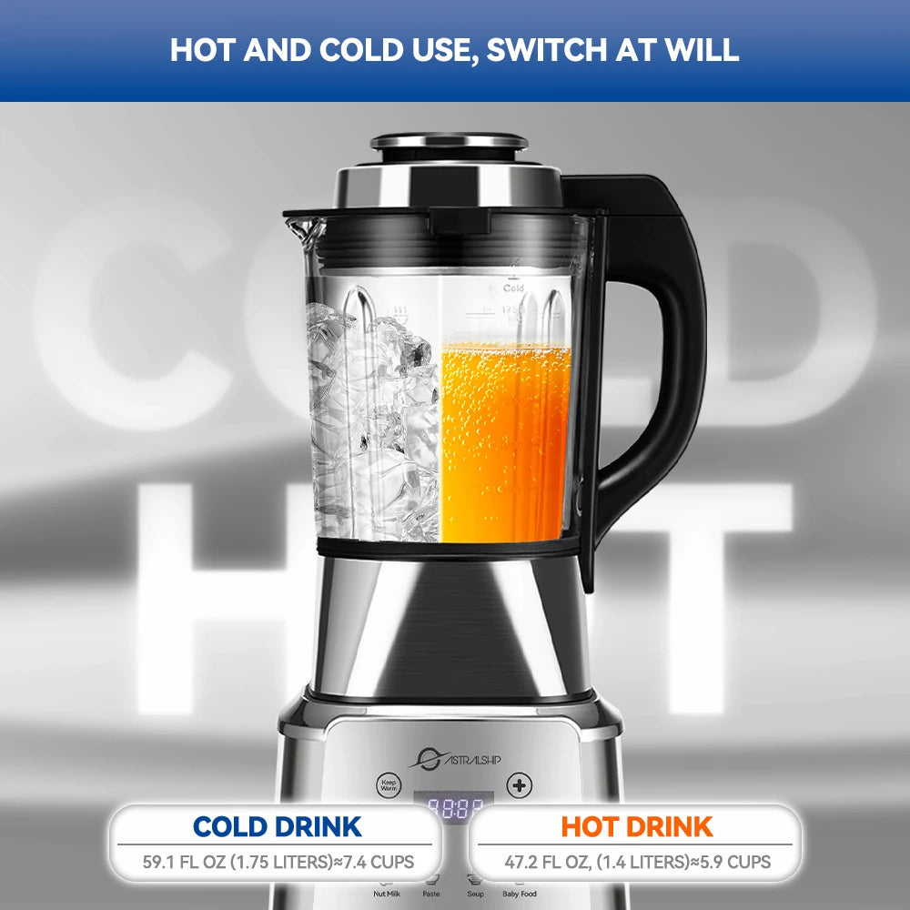 Stainless Steel Blender with Heating, 26000-60000RPM High Speed Food Processors Blender for kitchen, Glass jar blender