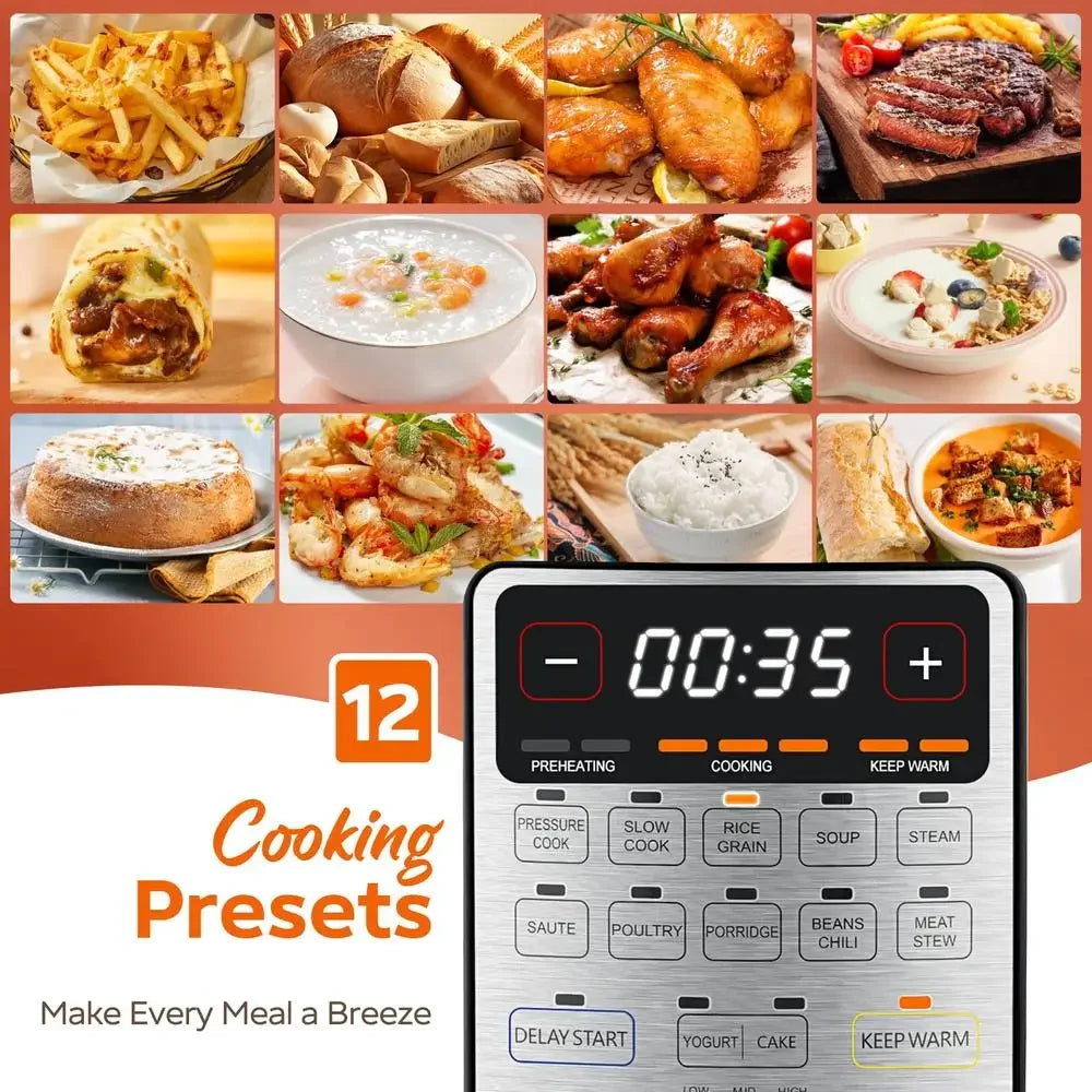 Multi-Functional Electric Pressure Cooker 9 Appliances in 1 Rice Cooker Slow Cooker Yogurt Maker Steamer Food Warmer 6QT