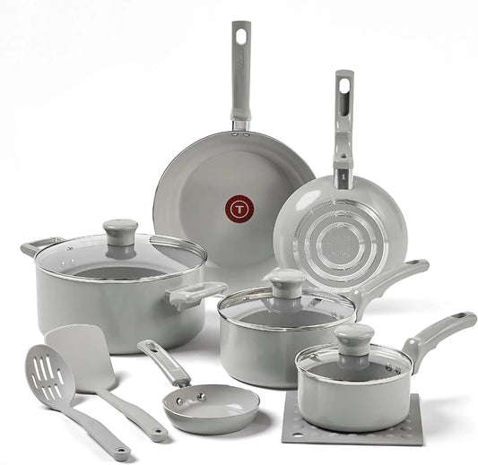 Refresh Ceramic Non-Stick Kitchen Cookware Set 12-Piece with Fry Pan & Saucepan Oven-Safe to 450°F