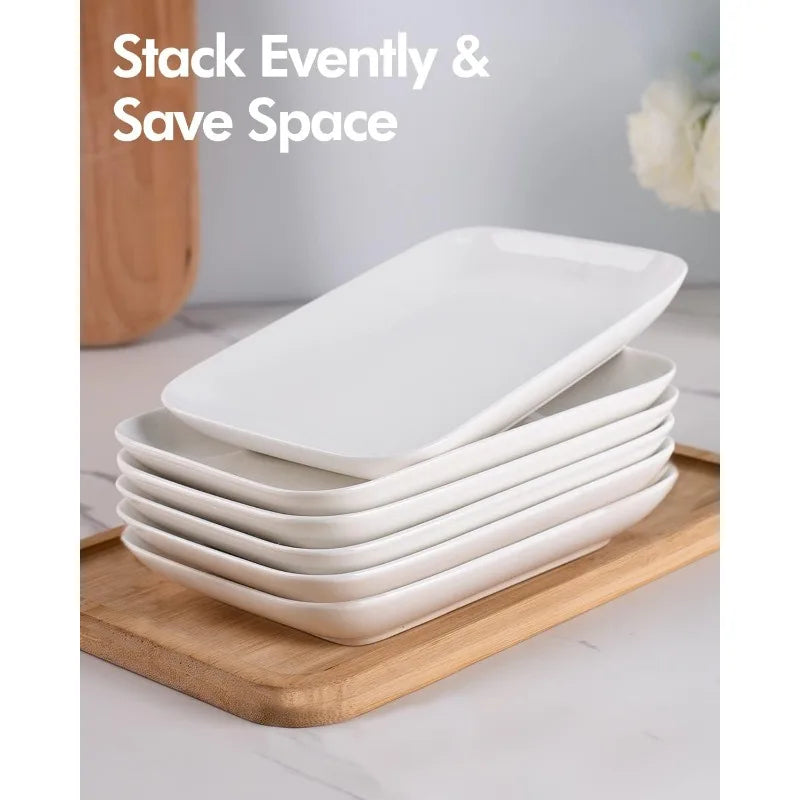 8 Inch Rectangular Appetizer Plates, Salad Plates Set, Ceramic Dessert Plates, Small Serving Plates for Salad,