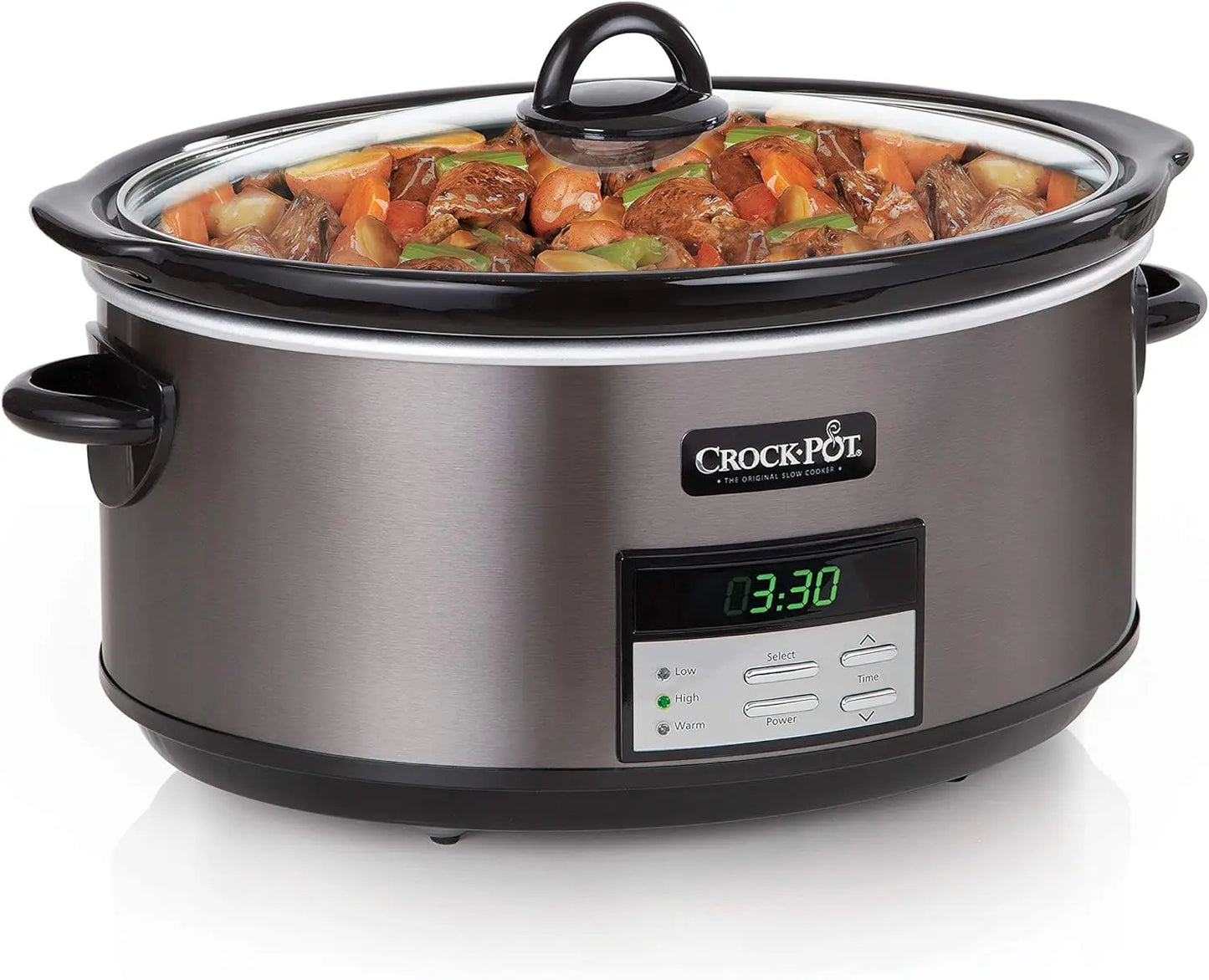Black Programmable 8 Quart Slow Cooker with Digital Display and Keep-Warm Function Kitchen Cooking Appliance with Recipe Book