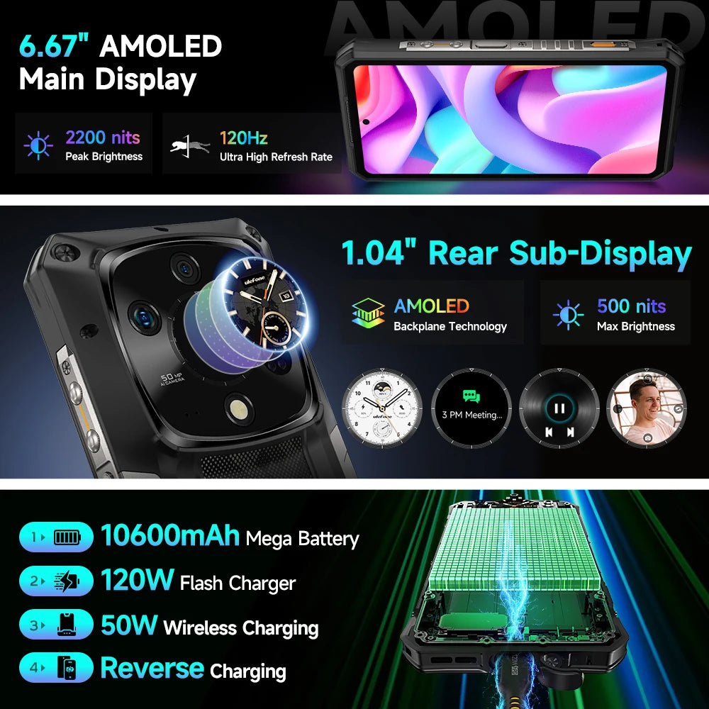 Ulefone Armor 28 Ultra 5G AI Rugged Phone 1TB ROM+32GB RAM Android Smartphone AMOLED 6.67" 10600mAh Mobile phone