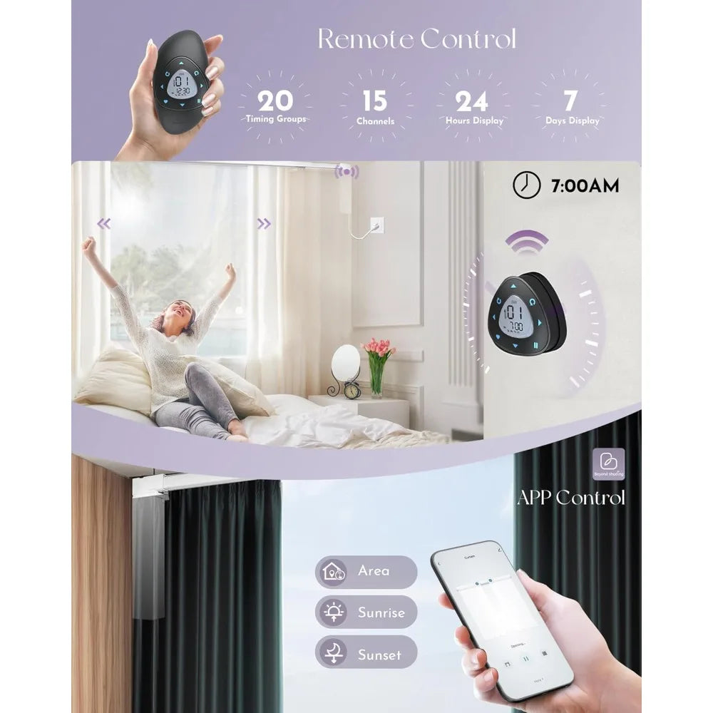 Smart Curtain Track Retractable Motorized Centre-opening Curtain Rail Compatible with Alexa Google Easy to Control by Voice