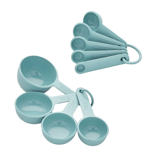 9 Piece Measuring Cups and Spoons Set Plastic Kitchen Tools Dishwasher Safe Soft Grip Easy Read Measurement Cooking Baking