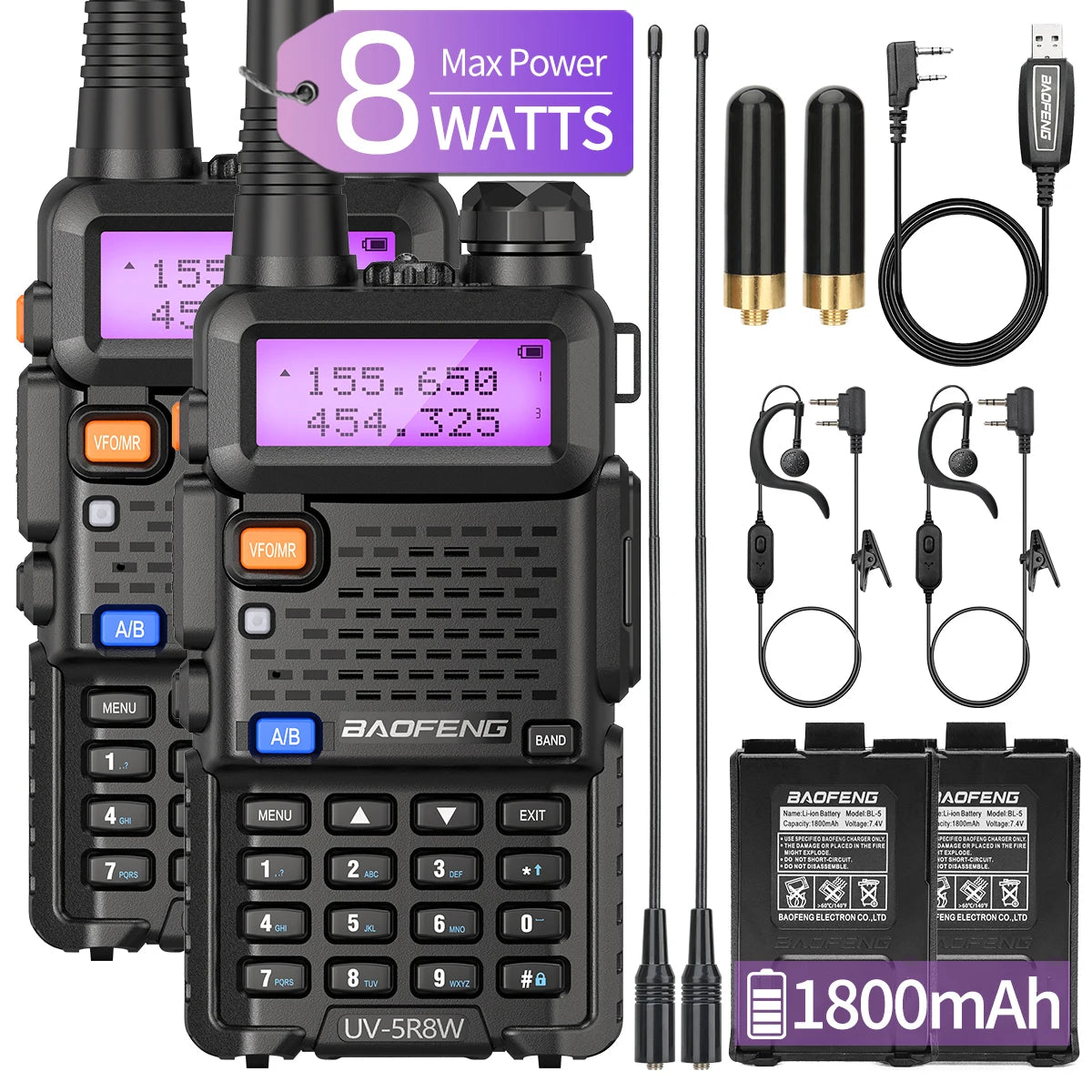 1/2/4 PCS Baofeng UV 5R 8W Walkie Talkie Dual Band VHF UHF Portable FM Amateur 1800mAh UV5R Two way Radio Ham Radio For Climb