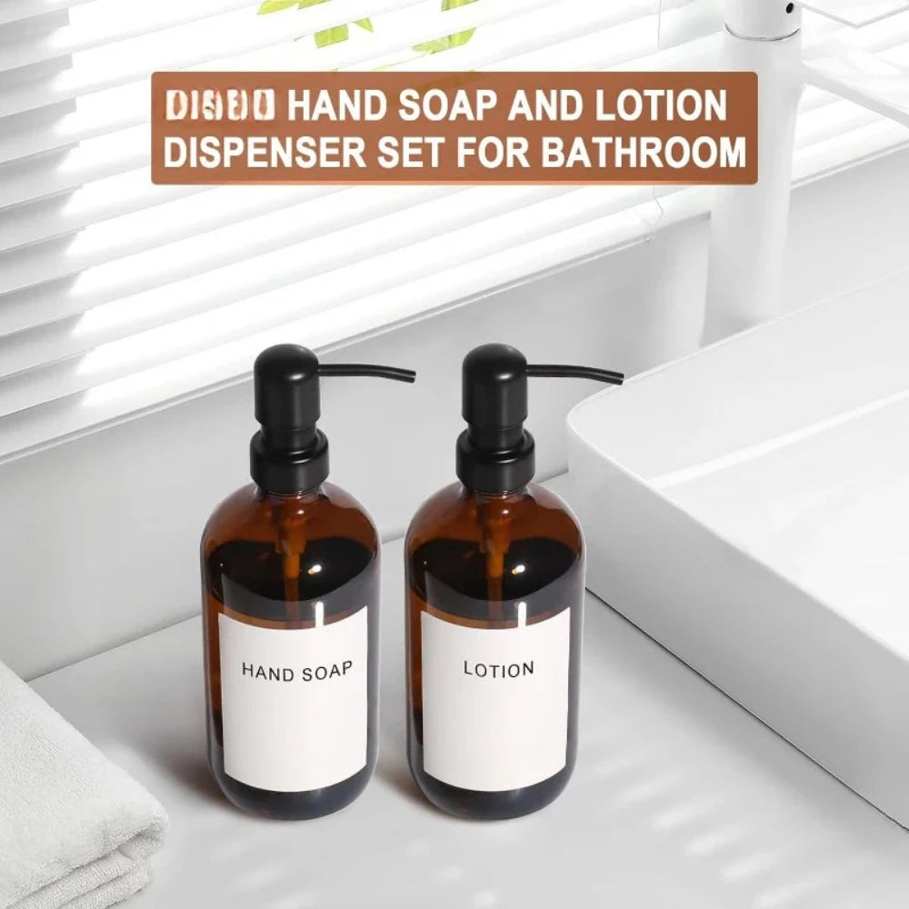 Amber Glass Soap Dispenser 2 Pack Bathroom Hand  Dispenser with Stainless Steel Pump 16 Oz Kitchen Hand  Dish