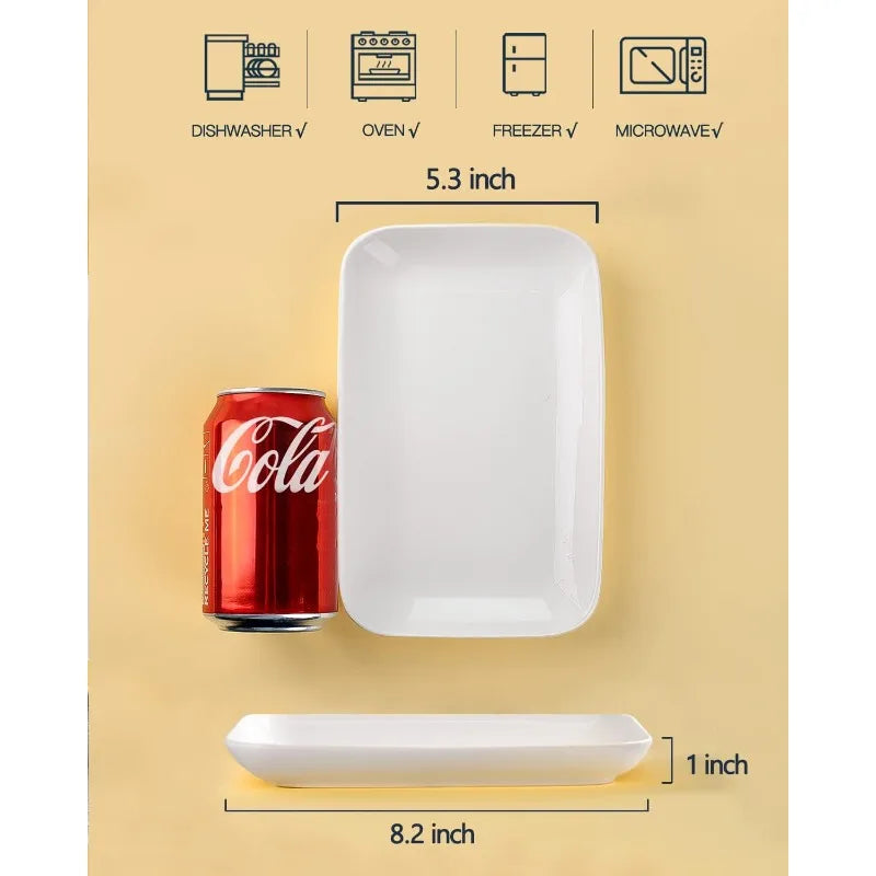 8 Inch Rectangular Appetizer Plates, Salad Plates Set, Ceramic Dessert Plates, Small Serving Plates for Salad,