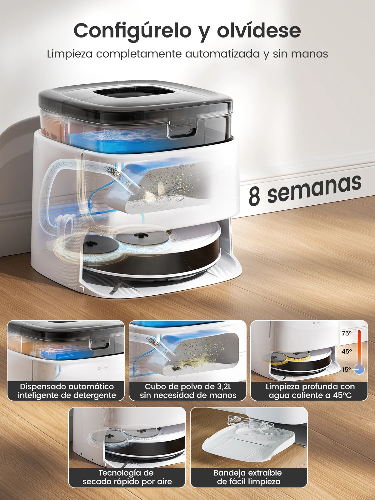 Lefant Robot Vacuum and Mop, Self Emptying, 12000Pa Suction, Auto Mop Washing and Drying for Hands-Free,