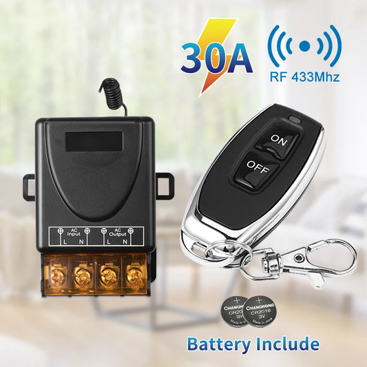 Wireless RF 433Mhz Remote Control Switch AC75-220V 30A Transmitter DC 12V On off Button Remote for Water Pump Motor LED Light