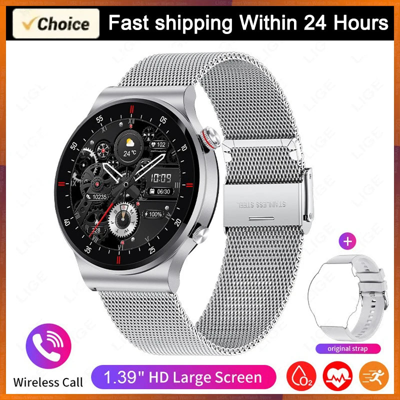 LIGE ECG+PPG Bluetooth Call Smart Watch 2025 Men AMOLED Full Touch Sports Watch Women Men Smartwatch Waterproof For Android Ios