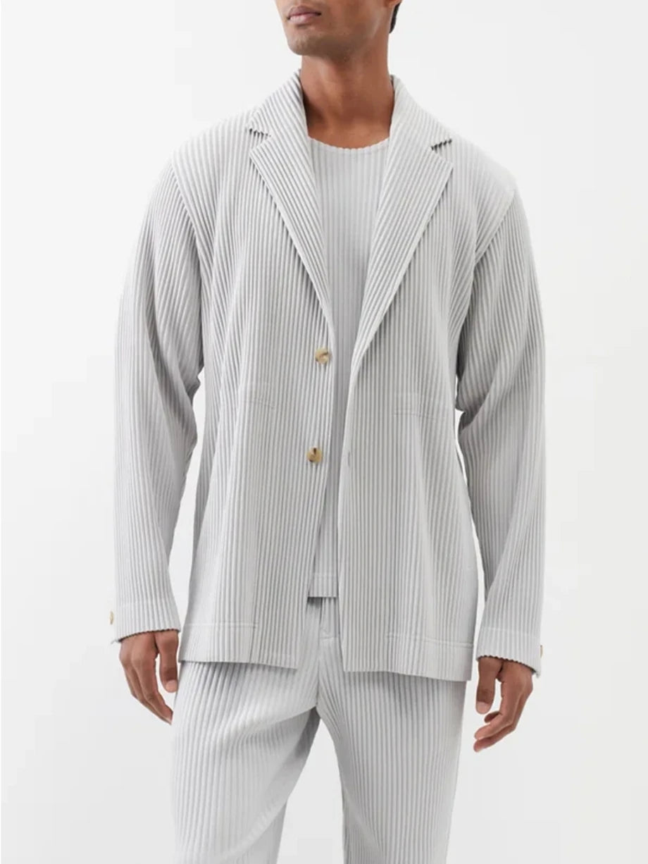 Miyake Pleated Blazers Business Casual Lined Blazer Top Fashion Suit Slim Fit Coat High Quality Jacket