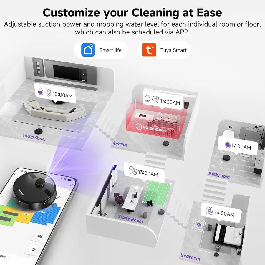 Robot Vacuum and Mop Combo 6000Pa Robotic Vacuum with 3.5L Self Emptying Station Lidar Navigation Robot Vacuum Cleaner 180mins