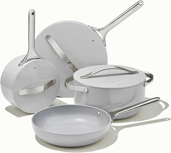 Caraway Nonstick Ceramic Cookware Set (12 Piece) Pots, Pans, Lids and Kitchen Storage - Non Toxic - Oven Safe & Compatible