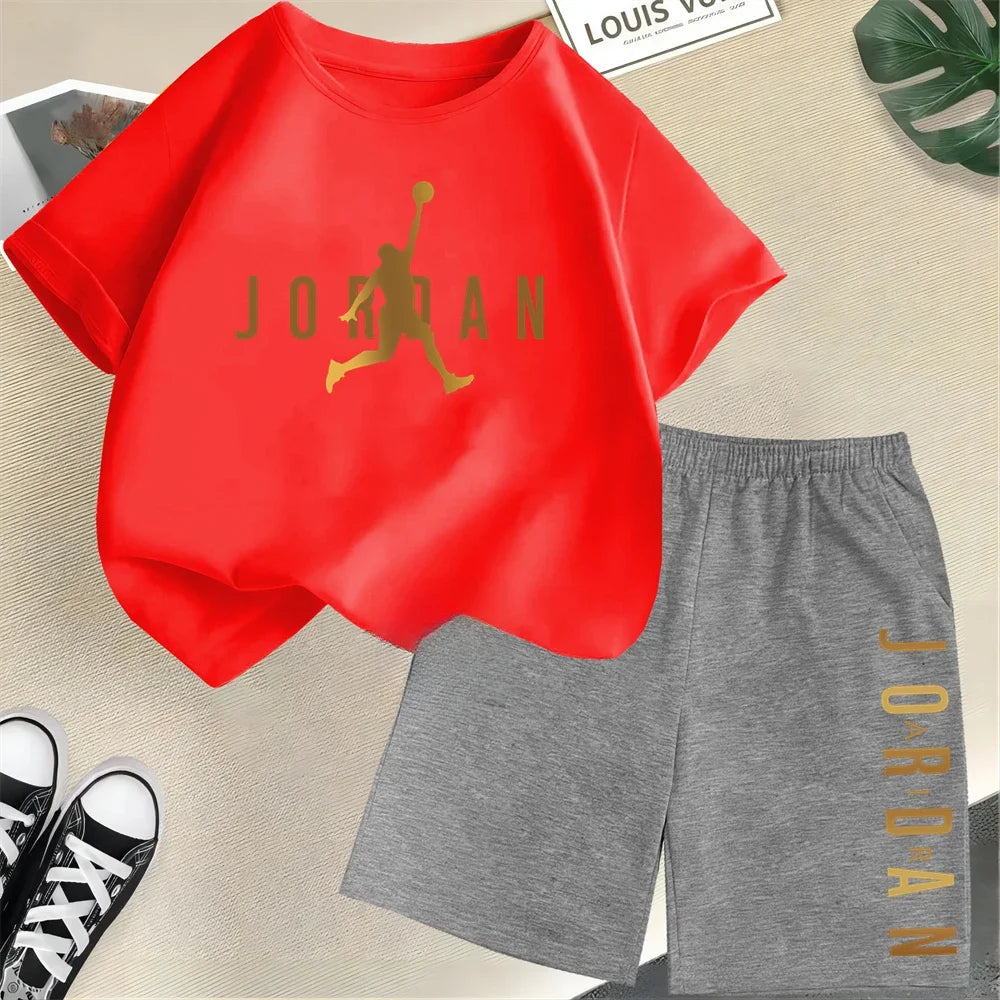 Summer Slam Dunk Master Pattern Printed Children Short Sleeve T-shirt + Shorts 2pcs Set Kids Boy Girl Fashion Clothing Sportsuit