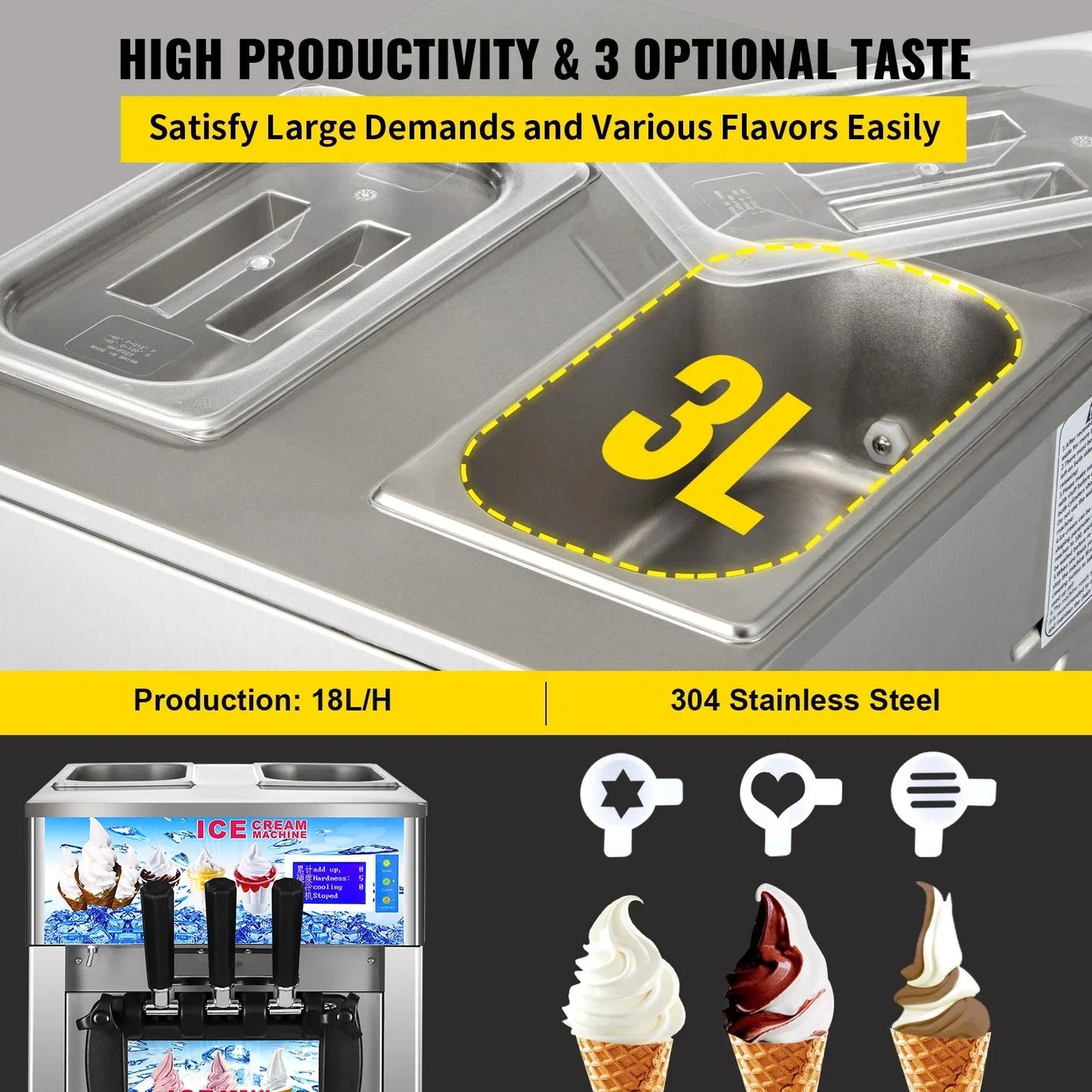 Sihao Commercial  Ice Cream  freezer Machine 3-flavor Yogurt Maker  One-click Clean 18L/H LCD Display new soft ice cream machine
