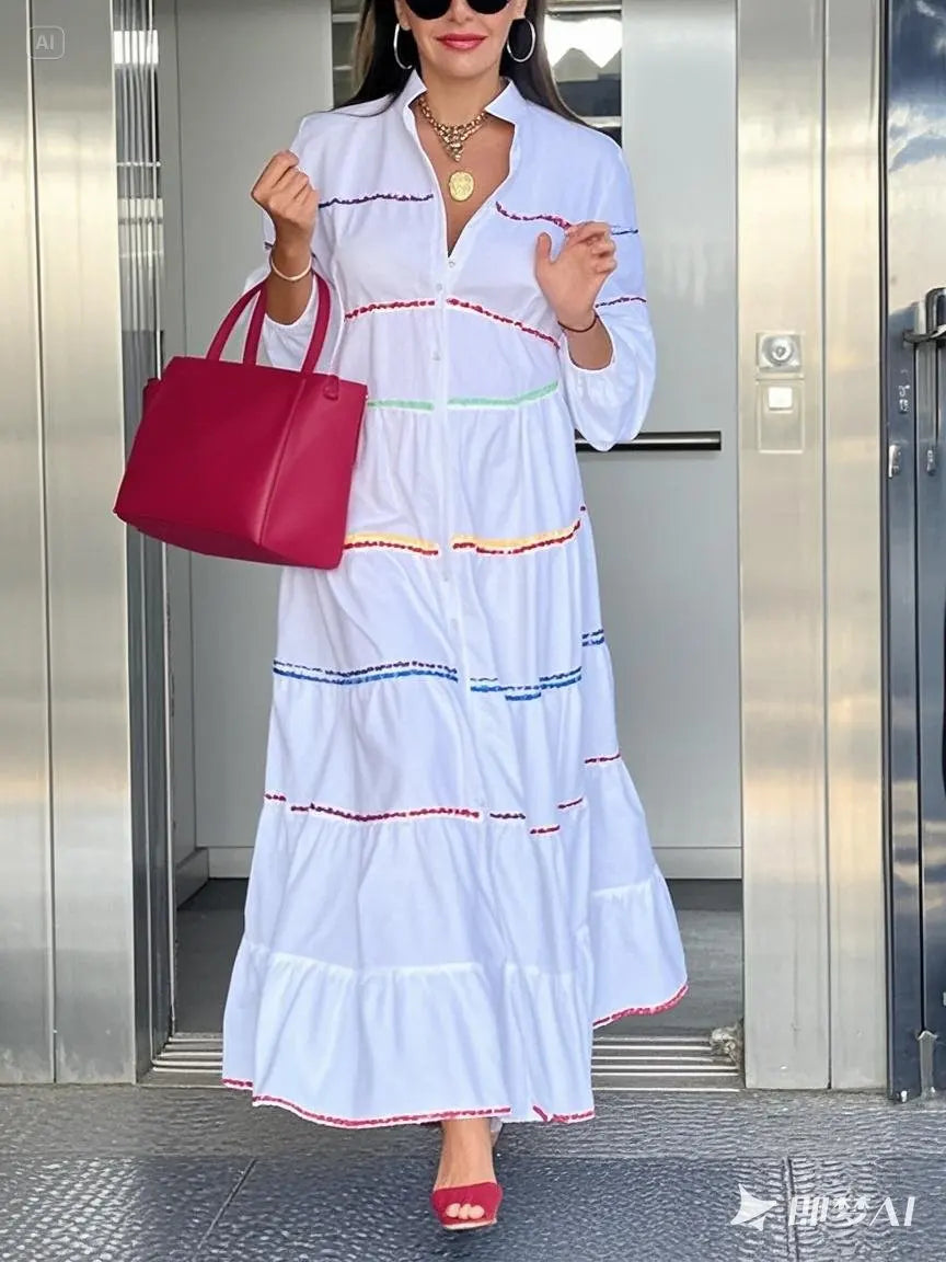 Modigirl Elegant Evening Prom Maxi Dresses 2025 Summer Spring Button Mock Neck Puff Sleeves A-line Party Long Dresses for Woman