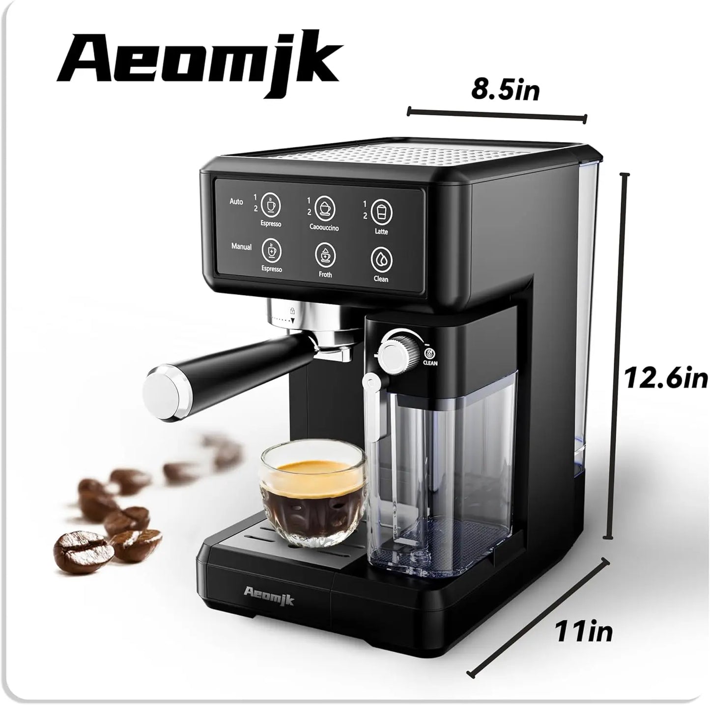 Aemojk Expresso and Cappuccino Coffee Machine, One-Touch Operation, Suitable Office Coffee Maker, with Automatic Milk Frother, 2