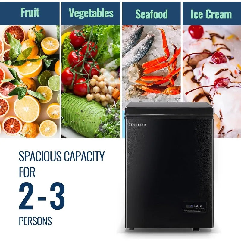 Chest Freezer with 2 Removable Baskets 3.5 Cu.ft Compact Freezers with Electronic Thermostat (50 ℉ to -12 ℉),Stay-Open Lid,Black