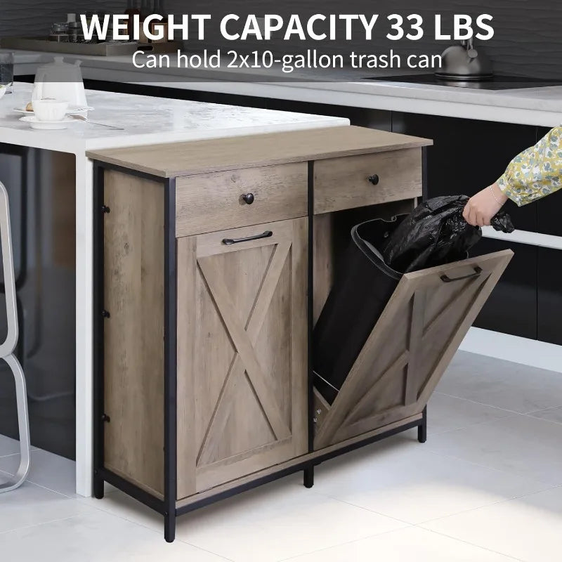 Double Tilt Out Trash Cabinet 10 Gallon*2,Kitchen Garbage Cabinet,Pet-Proof Standing Hidden Dual Laundry Sorter