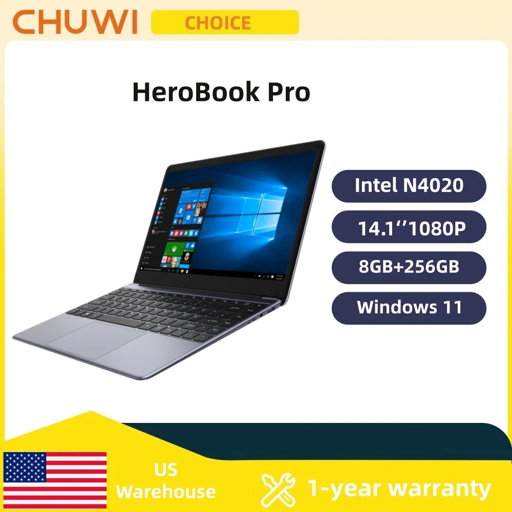 CHUWI HeroBook Pro 14.1'' Laptop 256GB SSD 8GB RAM Windows 11 Laptops 2TB SSD Expand Intel Celeron N4020 2K FHD IPS Display