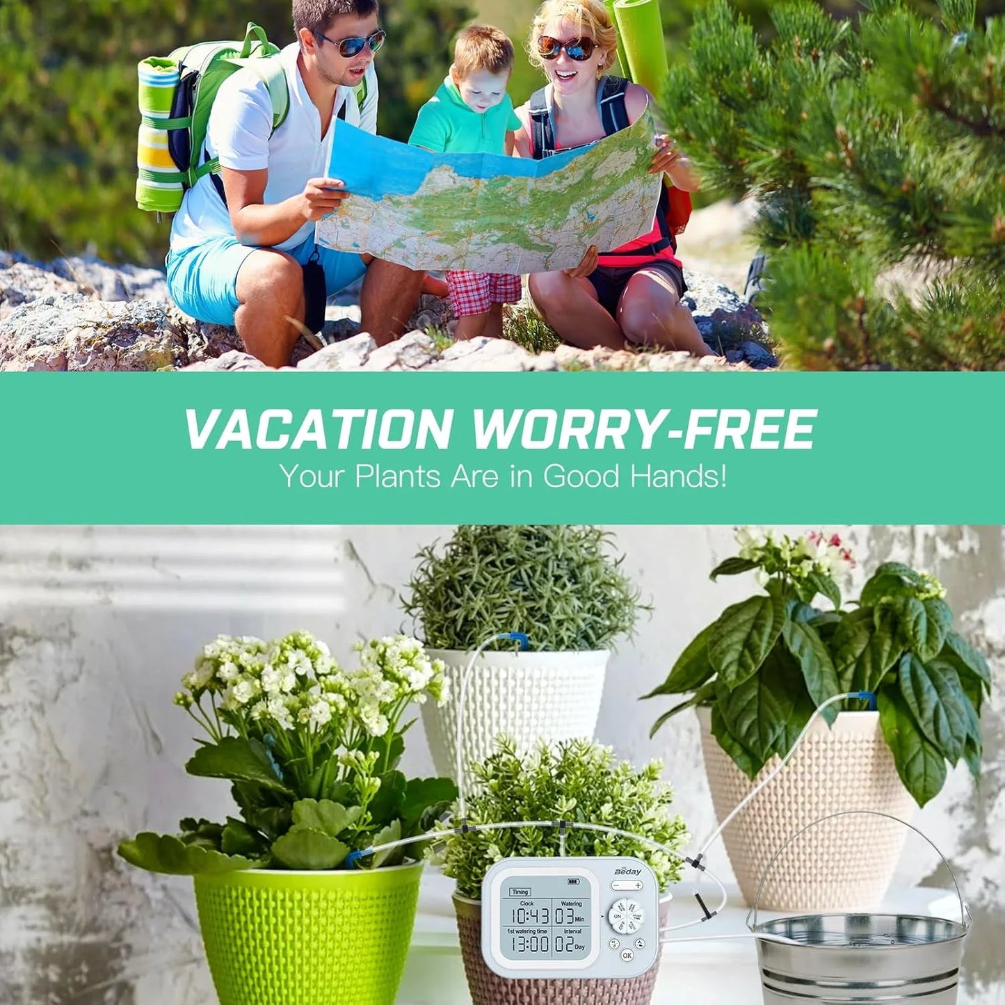Automatic Plant Waterer Indoor Self Watering System for 15 Potted Plants, Auto Drip Irrigation Kit Programmable Water Timer with