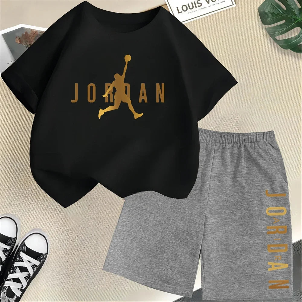Summer Slam Dunk Master Pattern Printed Children Short Sleeve T-shirt + Shorts 2pcs Set Kids Boy Girl Fashion Clothing Sportsuit
