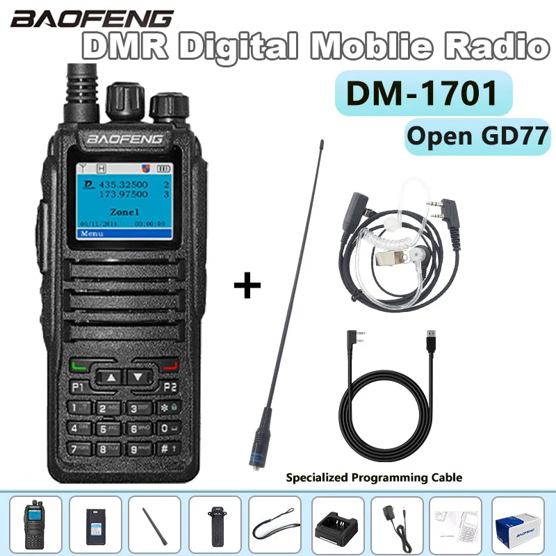 Baofeng DM-1701DMR Walkie Talkie Open GD77 Dual Mode Analog/Digital Two Way Radio Tier1+2 Dual Time Slot Ham Dual Band FM Radio