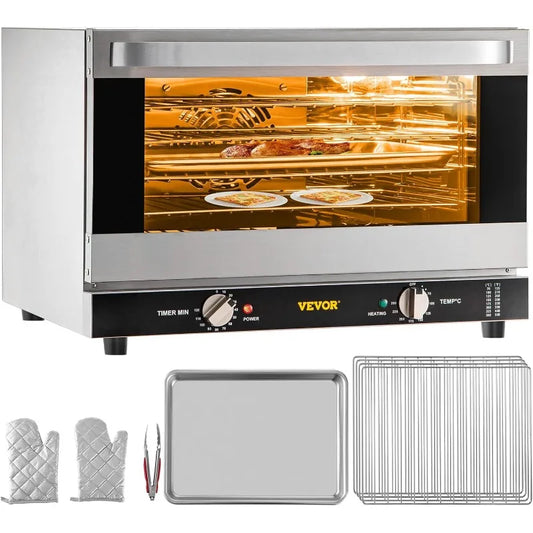 VEVOR Commercial Convection Oven, 47L/43Qt, Half-Size Conventional Oven Countertop, 1600W 4-Tier Toaster w/Front Glass Door