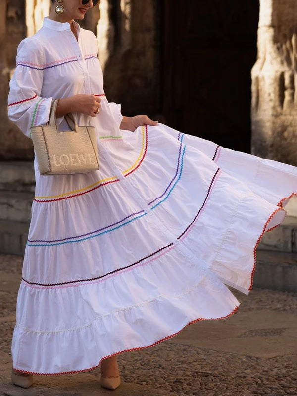 Modigirl Elegant Evening Prom Maxi Dresses 2025 Summer Spring Button Mock Neck Puff Sleeves A-line Party Long Dresses for Woman